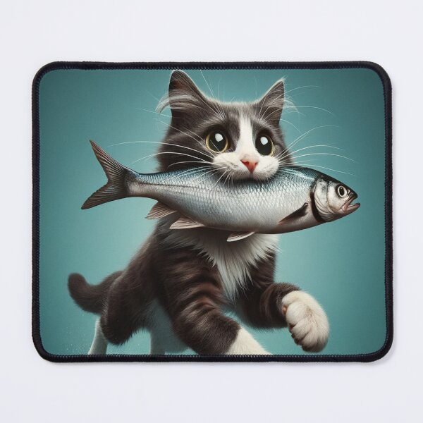 Item preview, cute cat with a fish designed and sold by sbrstore.