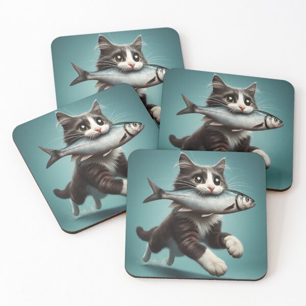 Item preview, cute cat with a fish designed and sold by sbrstore.