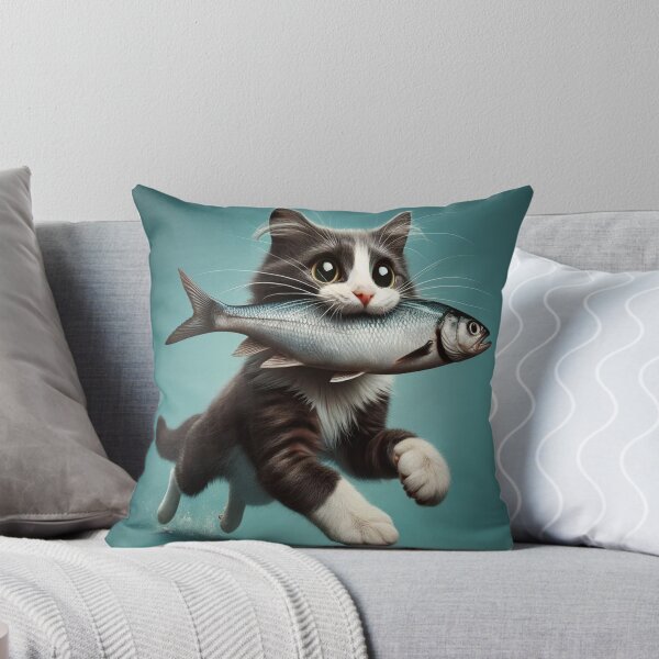 Item preview, cute cat with a fish designed and sold by sbrstore.
