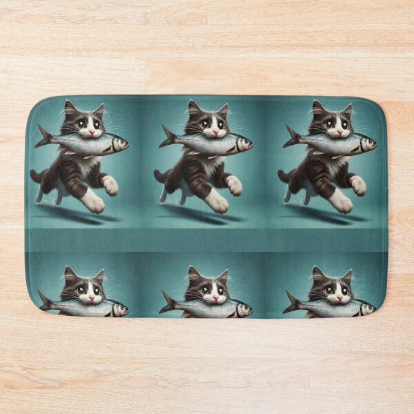 Item preview, cute cat with a fish designed and sold by sbrstore.