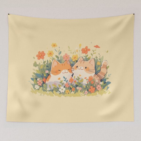 Item preview, Enchanting Couple of Tabby Cats in a Wildflower Bush designed and sold by sweet1342.