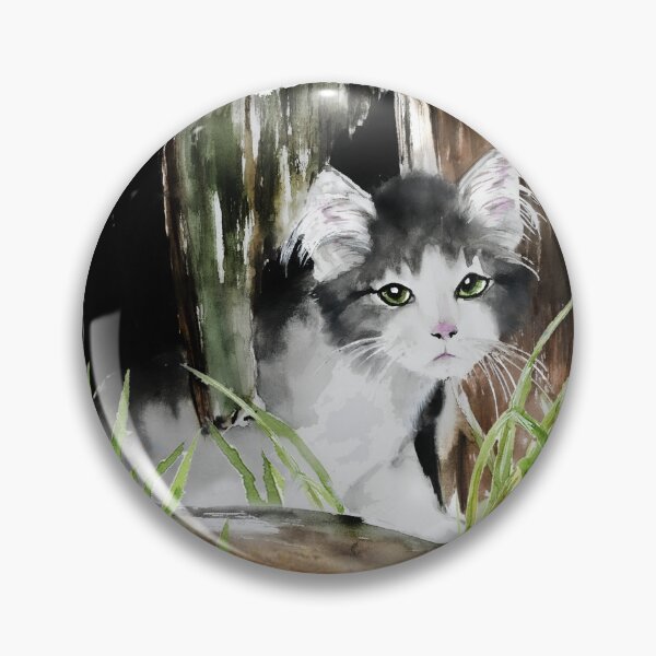 Item preview, Cat gray and white in the stable painted in watercolor. designed and sold by CorneliaPilz.