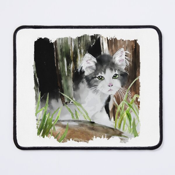 Item preview, Cat gray and white in the stable painted in watercolor. designed and sold by CorneliaPilz.