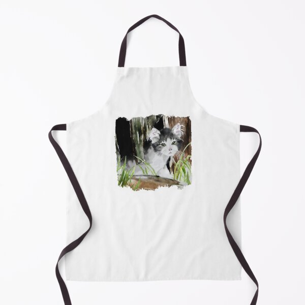 Item preview, Cat gray and white in the stable painted in watercolor. designed and sold by CorneliaPilz.