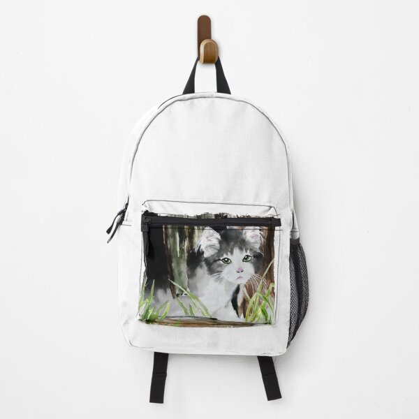 Item preview, Cat gray and white in the stable painted in watercolor. designed and sold by CorneliaPilz.