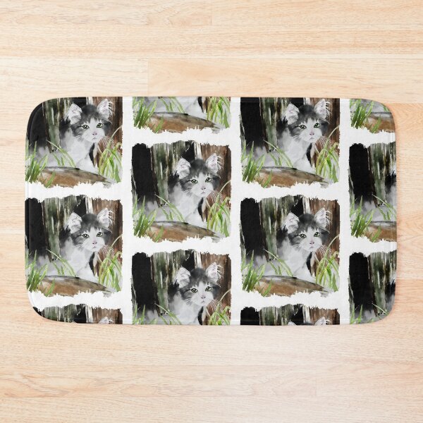 Item preview, Cat gray and white in the stable painted in watercolor. designed and sold by CorneliaPilz.