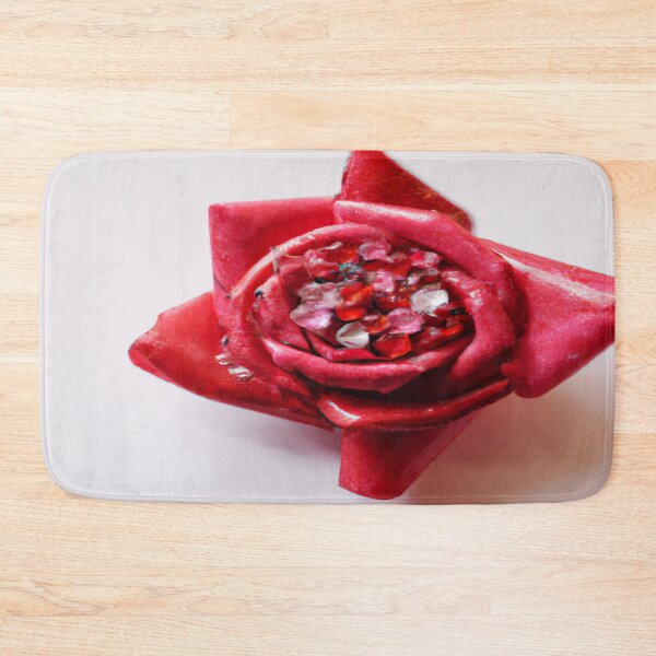 Crimson Elegance: An Exquisite Red Rose Sketch Bath Mat