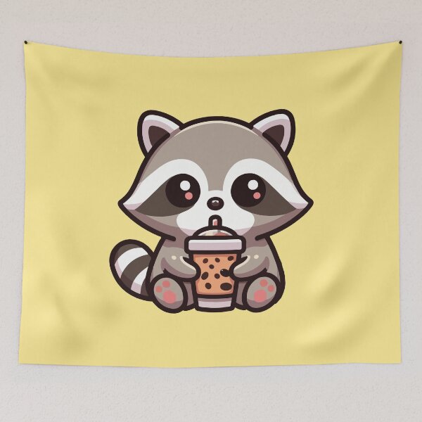 Item preview, Cute Kawaii Raccoon Drinking Boba designed and sold by wtfbba.