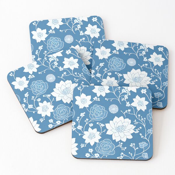 Item preview, White Floral Blossoms on Blue designed and sold by FriskyLemur.