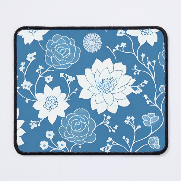 Item preview, White Floral Blossoms on Blue designed and sold by FriskyLemur.
