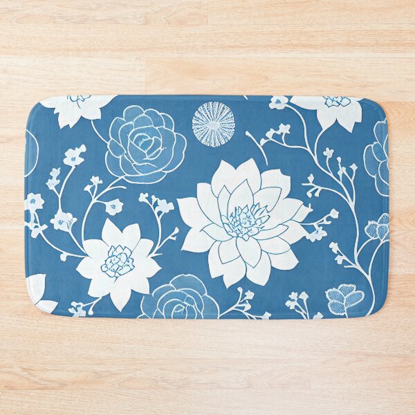 Item preview, White Floral Blossoms on Blue designed and sold by FriskyLemur.
