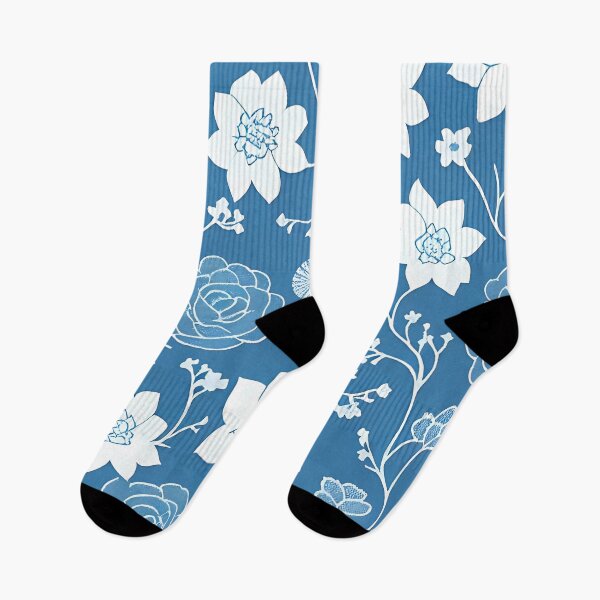 Item preview, White Floral Blossoms on Blue designed and sold by FriskyLemur.