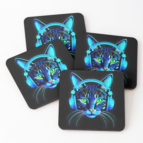 Item preview, Cat kitten with neon headphones  designed and sold by Inspirationmotivation.