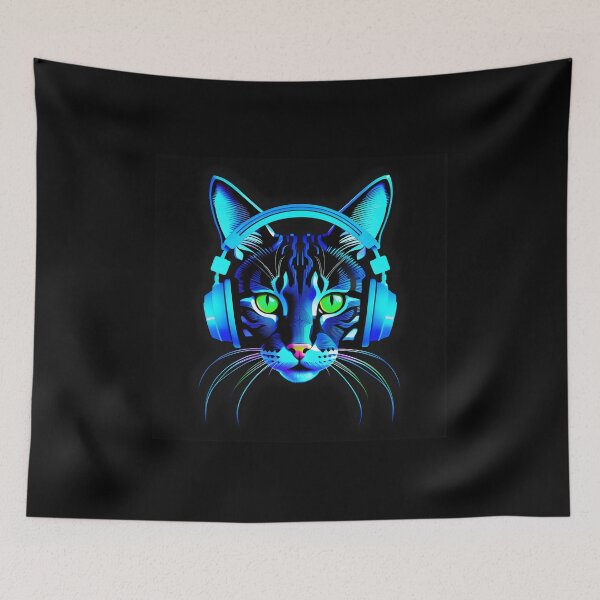 Item preview, Cat kitten with neon headphones  designed and sold by Inspirationmotivation.