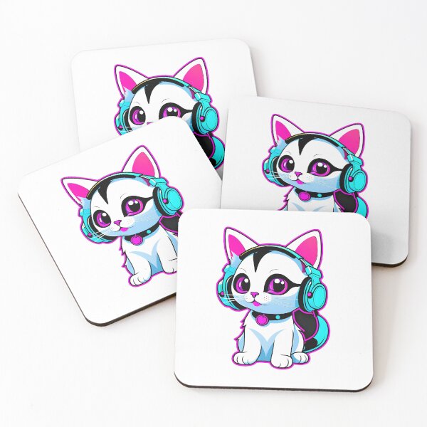Item preview, Kitten with neon headphones  designed and sold by Inspirationmotivation.