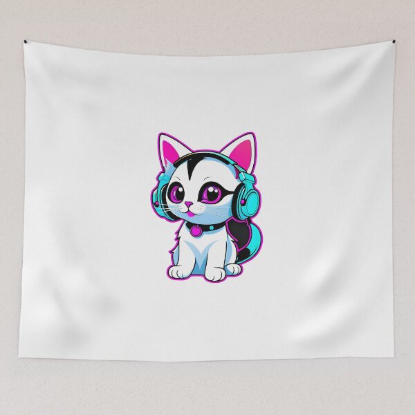 Item preview, Kitten with neon headphones  designed and sold by Inspirationmotivation.