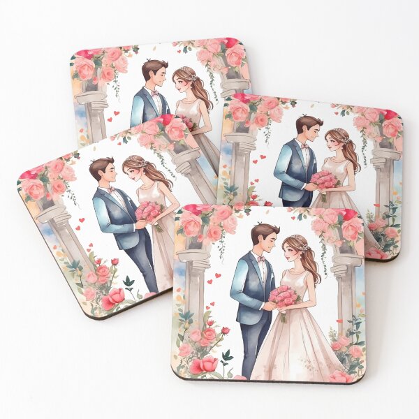 Item preview, Wedding celebrate beautiful bridge and handsome groom with flower arch designed and sold by WhiteDoveArt.