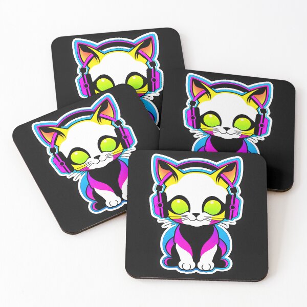 Item preview, Kitten with neon headphones  designed and sold by Inspirationmotivation.