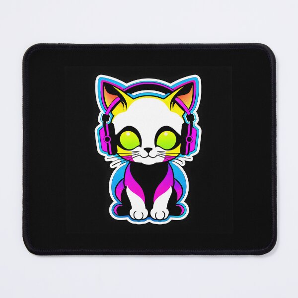 Item preview, Kitten with neon headphones designed and sold by Inspirationmotivation.
