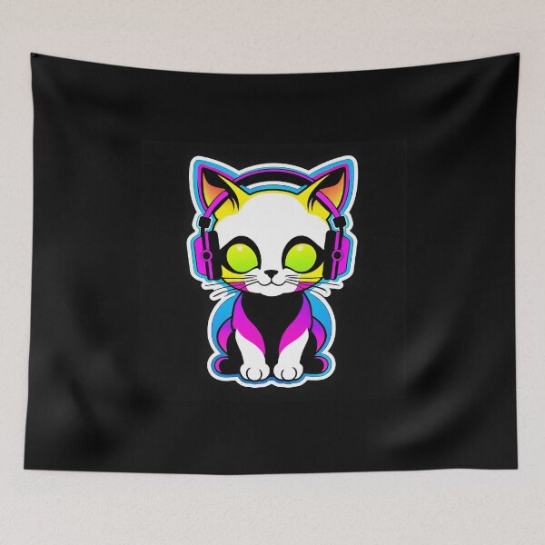 Item preview, Kitten with neon headphones  designed and sold by Inspirationmotivation.