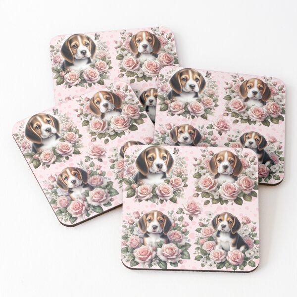 Item preview, Beagle Puppies with Roses and Hearts Valentine's Day designed and sold by Animals-on-me.