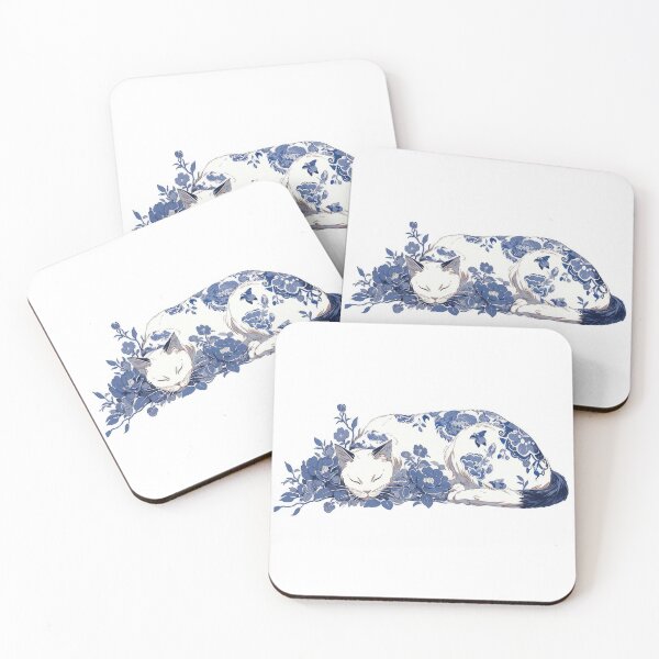 Item preview, White Cat with Blue Flowers designed and sold by momosstyle.