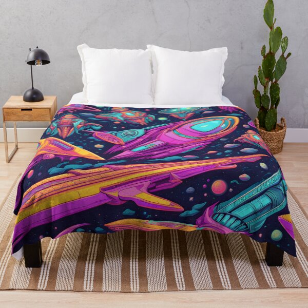 Aperçu de l'œuvre Psychedelic Neon Spaceship Pattern créée et vendue par TheArtOfPat.