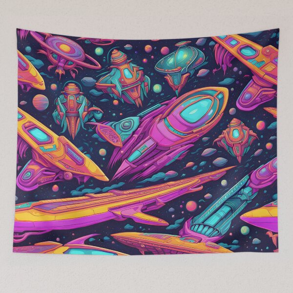 Artikelvorschau, Psychedelic Neon Spaceship Pattern entworfen und verkauft von TheArtOfPat.