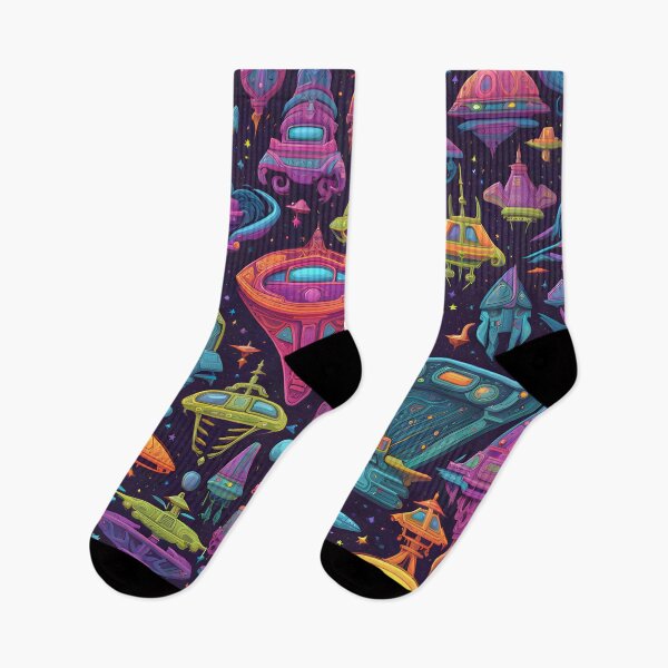 Item preview, Psychedelic Neon Spaceship Pattern designed and sold by TheArtOfPat.