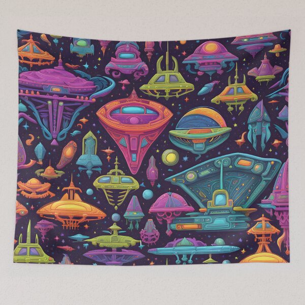 Artikelvorschau, Psychedelic Neon Spaceship Pattern entworfen und verkauft von TheArtOfPat.