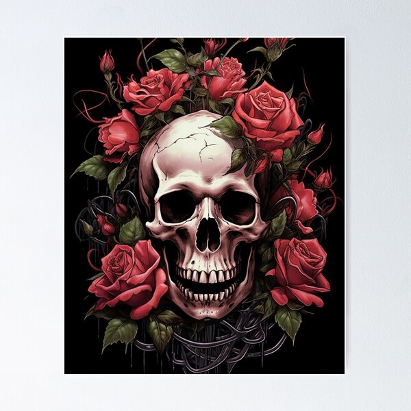 FUDMAE 筆前 Red Rose グラフィックポスター スカル