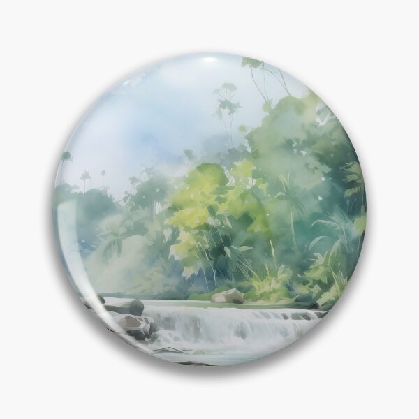 Item preview, Watercolor Tropical Jungle Landscape Painting with River designed and sold by AdamesArtStudio.