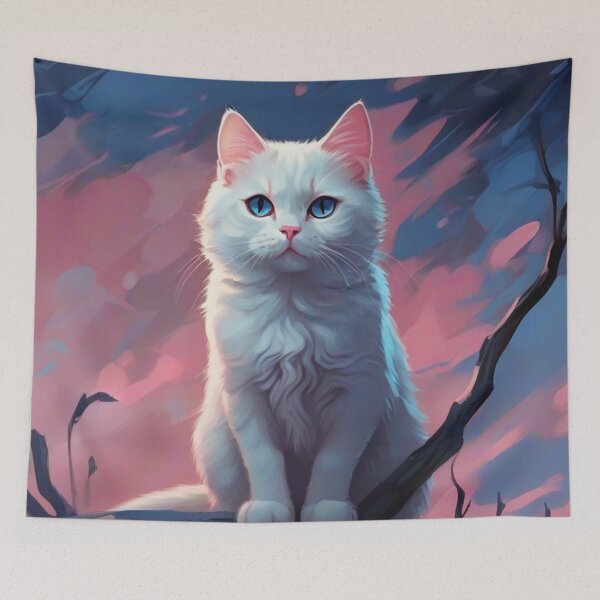 Item preview, white cat designed and sold by baspettersen.