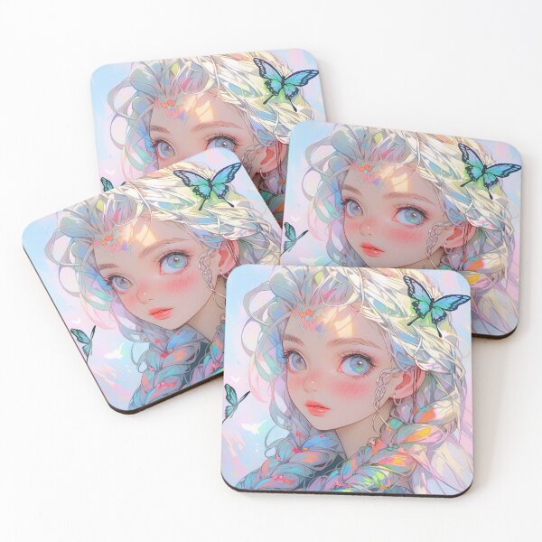 Item preview, Iridescent Hair Blue Butterfly Anime Girl designed and sold by bubblegoth.