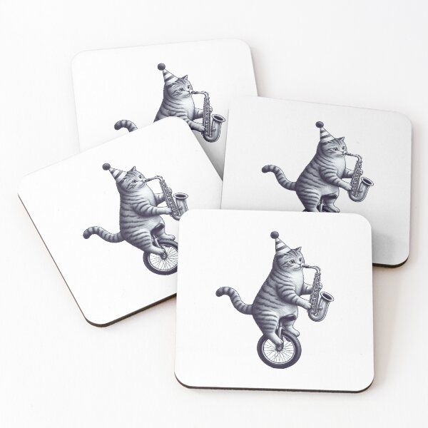 Item preview, cat unicycling designed and sold by Stuckinadream.