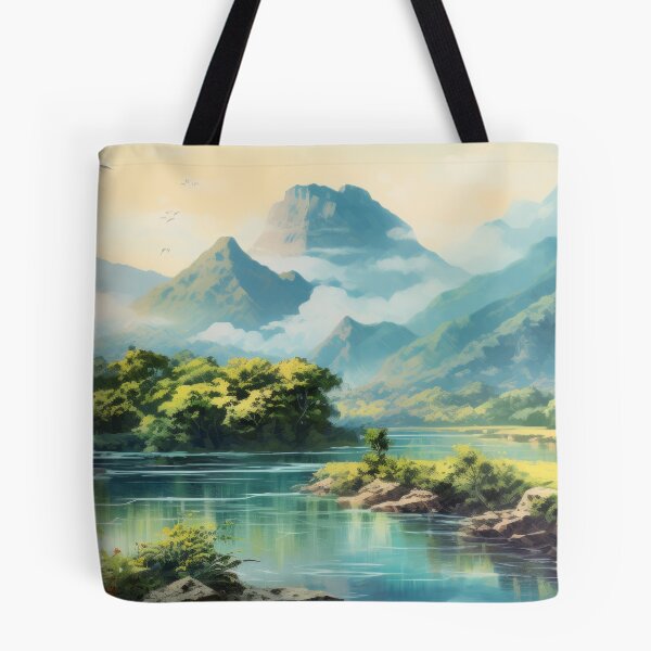 Item preview, Tropical Jungle Landscape Oil Painting with Mountains and River 2 designed and sold by AdamesArtStudio.