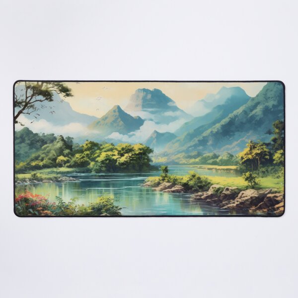 Item preview, Tropical Jungle Landscape Oil Painting with Mountains and River 2 designed and sold by AdamesArtStudio.
