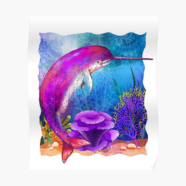 Rainbow Mermaids Narwhal Design Poster