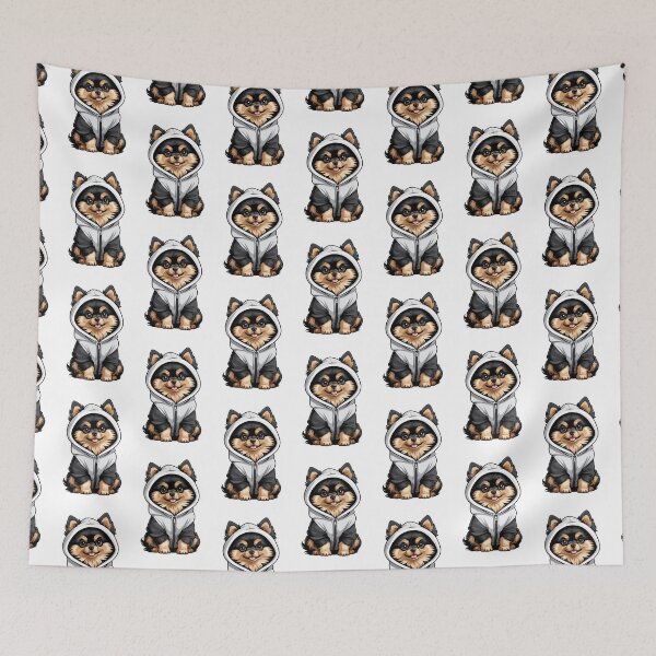 Item preview, Black and Tan Pomeranian in Grey Hoodie designed and sold by PaddyPaws.