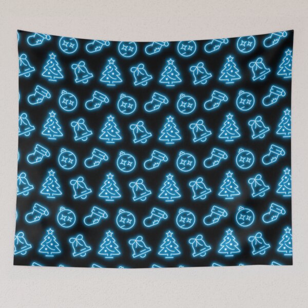 Item preview, Neon Blue Christmas on Black designed and sold by Pixels2Patterns.