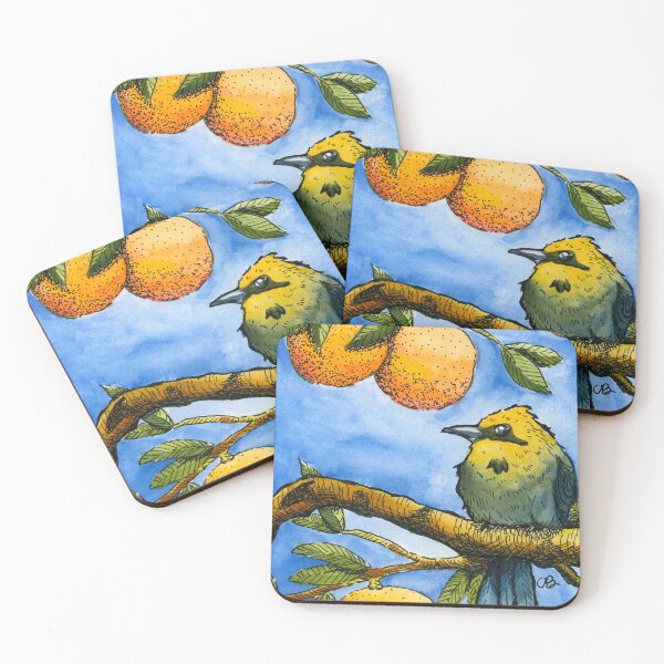 Item preview, Tropical bird on branch with oranges  designed and sold by platosgarden.