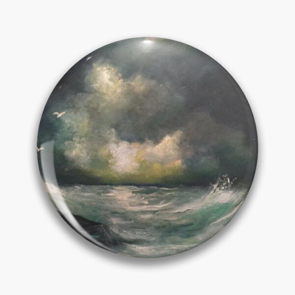 Aperçu de l'œuvre  Scène nocturne d'écrasement des vagues du rivage de la mer - Impression à l'huile sur toile créée et vendue par RUIPSFINEARTS.
