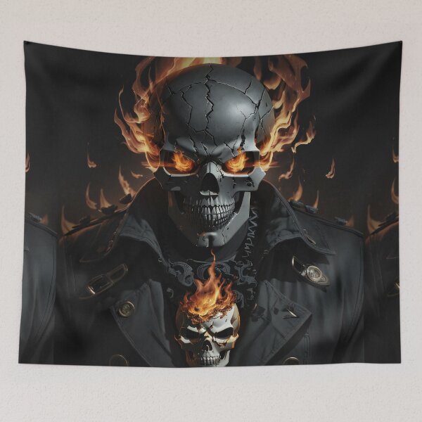 Item preview, Eternal Guardian: Fiery Pirate Skull Amidst the Shadows designed and sold by ArtComixHaven.