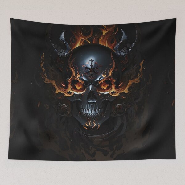 Item preview, Eternal Guardian: Fiery Pirate Skull Amidst the Shadows designed and sold by ArtComixHaven.