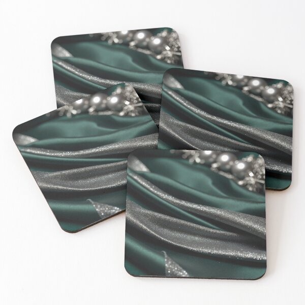 Item preview, Green silver Christmas silk with pearls    designed and sold by Khala.