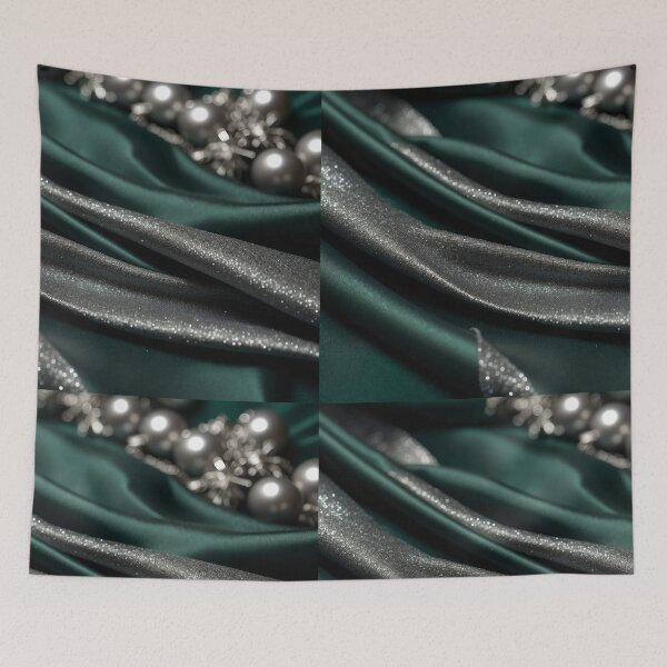Item preview, Green silver Christmas silk with pearls    designed and sold by Khala.