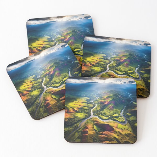 Item preview, Aerial forest with river at sunset long exposure - Landscape photography designed and sold by TheArtistOf2022.