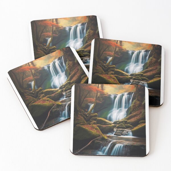 Item preview, Misty forest in Autumn with river at sunset long exposure - Landscape photography designed and sold by TheArtistOf2022.