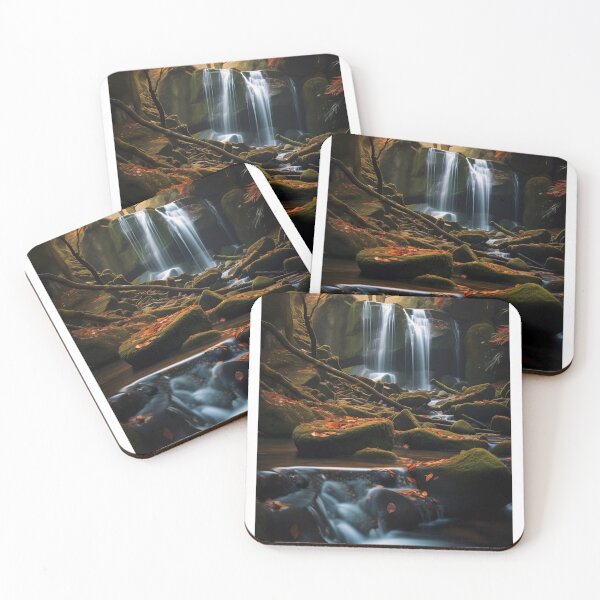 Item preview, Misty forest in Autumn with river at sunset long exposure - Landscape photography designed and sold by TheArtistOf2022.
