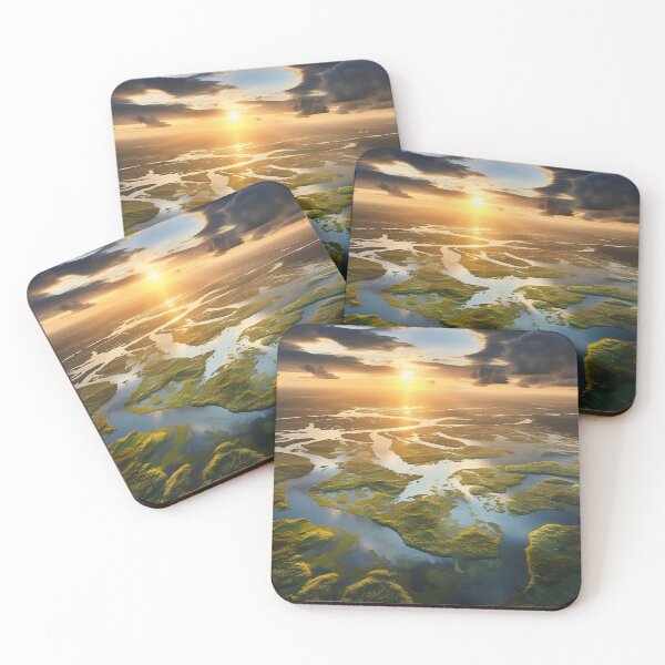Item preview, Aerial lake at sunset long exposure - Landscape photography designed and sold by TheArtistOf2022.
